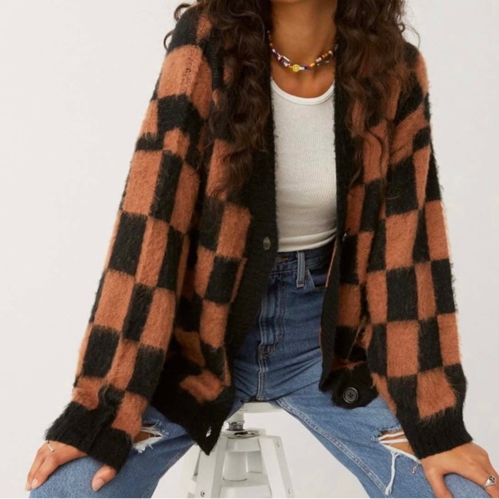 RARE Free People Daydreamer canyon Plaid cardi size Medium